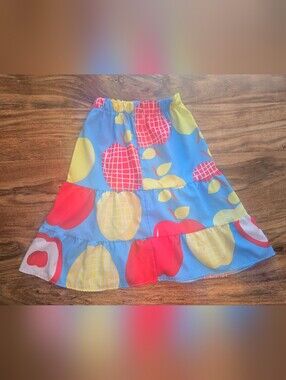 Maria's Bright Blue Tiered Fruit-Print Skirt Size: 6